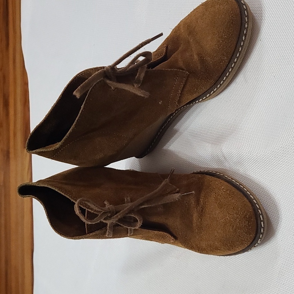 J Crew Womens Caramel Brown Suede Wedge Ankle Booties Size 6?‎ EUC READ
